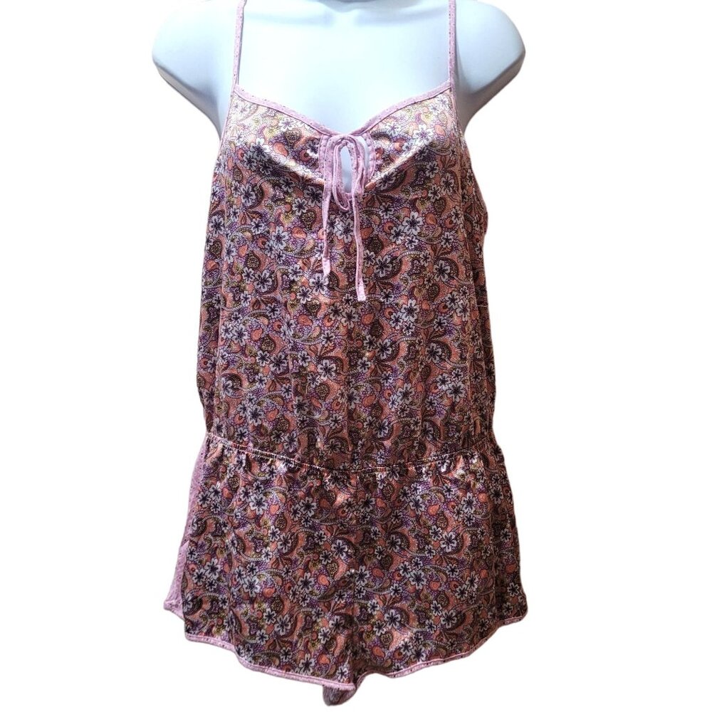 Victoria's Secret Women's Medium Floral Sleep Romper Satin Feel Loungewear